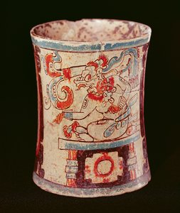 Vase cylindrique représentant une divinité avec des boucles de parole